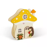 Őszi LED gomba ház sünivel - 15 x 16 x 5 cm - fából