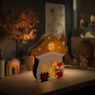 Őszi LED gomba ház rókával- 15 x 16 x 5 cm - fából