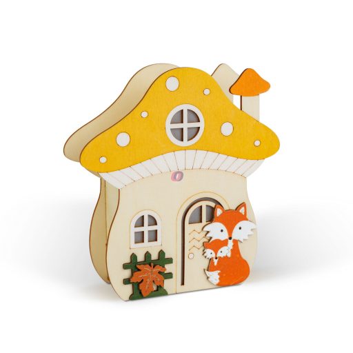Őszi LED gomba ház rókával- 15 x 16 x 5 cm - fából