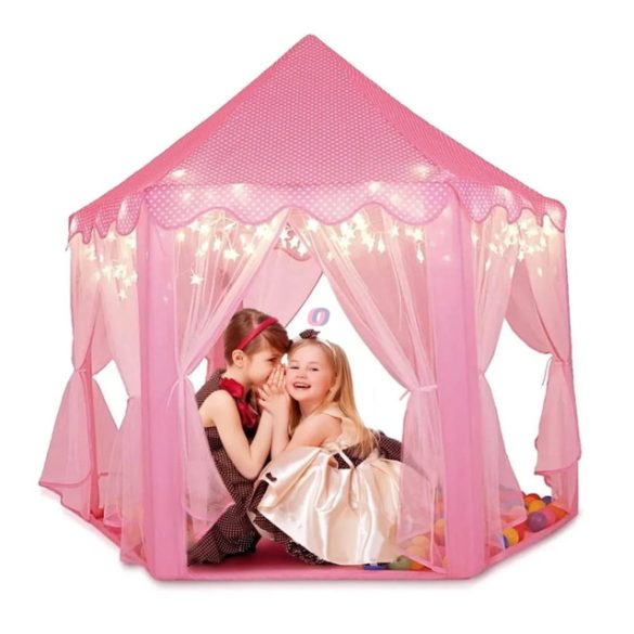Játszósátor gyerekeknek rózsaszín, hercegnő kastély függönnyel