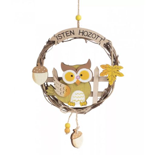 Sünis Bagoly ajtódísz Isten hozott felirattal fából 16 cm