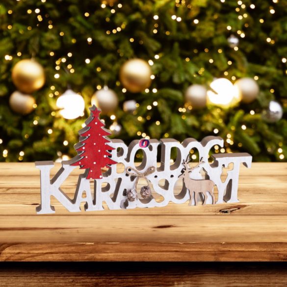 Prémium Karácsonyi polcdísz "Boldog karácsonyt" 28 cm fa