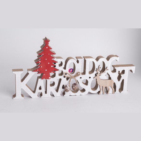 Prémium Karácsonyi polcdísz "Boldog karácsonyt" 28 cm fa