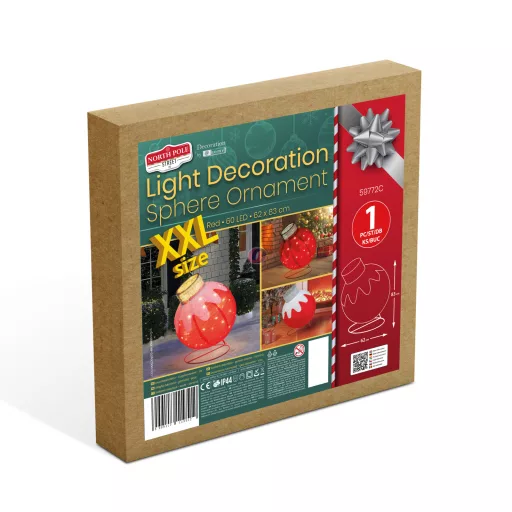 Óriás gömb dísz - 60 LED - 60 x 83 cm - Piros - 100-200V AC - világító dekoráció