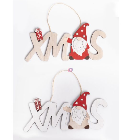 Karácsonyi fa felirat "XMAS" manós 5x12 cm2 féle választható szín