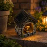   Dekor kő kutyaház szolár lámpával 11,3×9,2×12,3cm barna