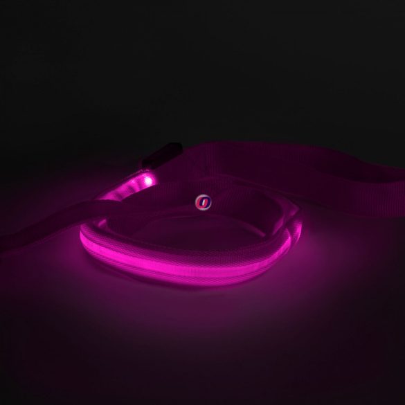 LED-es póráz - akkumulátoros - 120 x 2,5 cm - rózsaszín