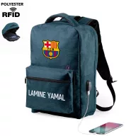   Tolvajbiztos Barcelona hátizsák USB-s, személyre szabható egyedi névvel Sötétkék