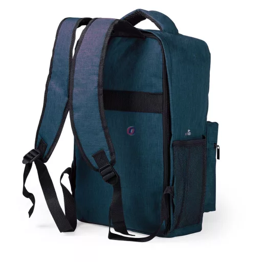 Tolvajbiztos Liverpool hátizsák USB-s, személyre szabható egyedi névvel Sötétkék