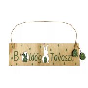   Tavaszi ajtódísz boldog tavaszt fatábla natúr-zöld 30 cm