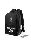 Liverpool Iskolatáska, USB-s, személyre szabható egyedi névvel és számmal, Fekete
