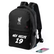  Liverpool Iskolatáska, USB-s, személyre szabható egyedi névvel és számmal, Fekete