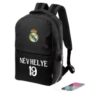   Real Madrid Iskolatáska, USB-s, személyre szabható egyedi névvel és számmal, Fekete