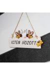 Tavaszi ajtódísz Isten hozott fatábla natúr/ fehér 18 cm