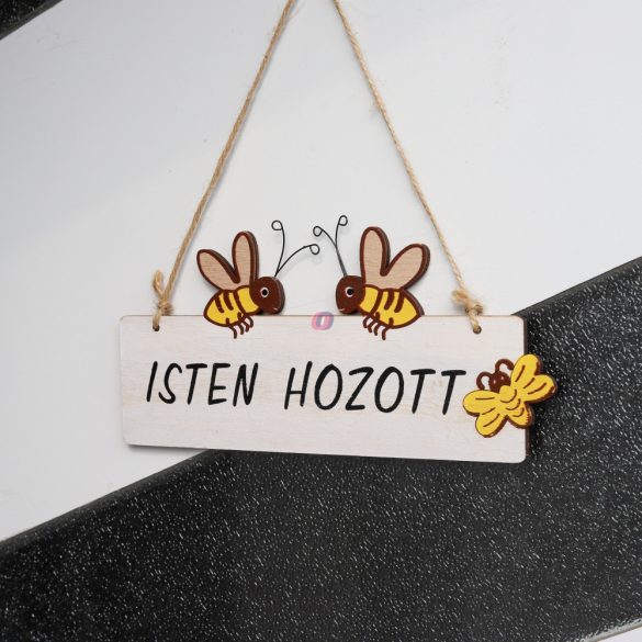 Tavaszi ajtódísz Isten hozott fatábla natúr/ fehér 18 cm