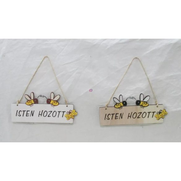 Tavaszi ajtódísz Isten hozott fatábla natúr/ fehér 18 cm