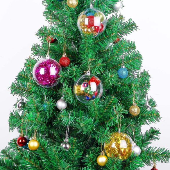 Pattintós karácsonyfa gömb két részes átlátszó 12 cm átlátszó