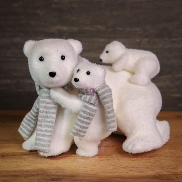 XL Karácsonyi jegesmedve család figura fehér, textil 27,5 cm
