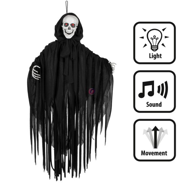 XL Haloweeni figura gonosz szellem koponyával 90 cm, mozgó, világító, hangot adó