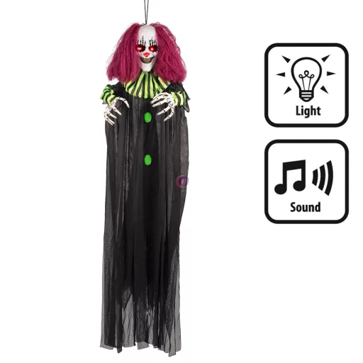 130 cm Halloweeni gonosz bohóc dekoráció, világít, hangot ad