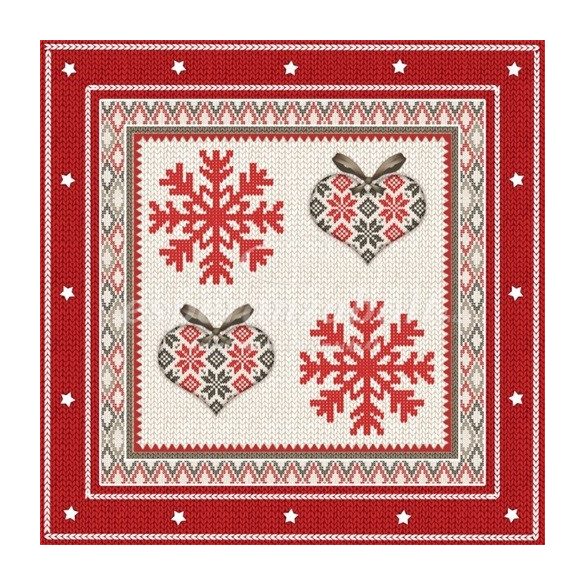 Papír Szalvéta 3 rétegű - Winter Embroidery 33x33cm piros 20db/csomag