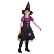   Luxury Halloween lila/fekete boszorkány jelmez gyerekeknek 4-6 év, kislány
