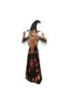 Luxury Halloween boszorkány jelmez gyerekeknek fekete, narancs 4-6 év, kislány