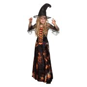   Luxury Halloween boszorkány jelmez gyerekeknek fekete, narancs 4-6 év, kislány
