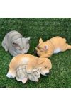 Prémium élethű kerti kutya-cica figura, fekvő, 3 féle 18 cm