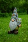 34 cm Napelemes kerti manó figura lámpa, polyresin, üveggömbbel