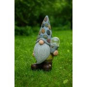   34 cm Napelemes kerti manó figura lámpa, polyresin, üveggömbbel