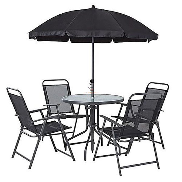 Kerti bútor szett asztal székekkel, napernyővel,6 részes fekete DECOnline