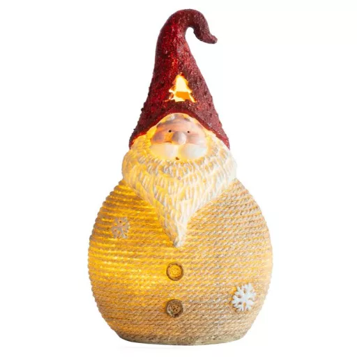 LED-es Mikulás figura, műgyanta, 28,5 cm