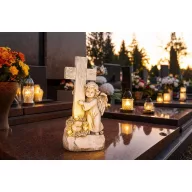   Napelemes LED sírdísz, angyal kereszttel, 13 × 8,5 × 27,5 cm