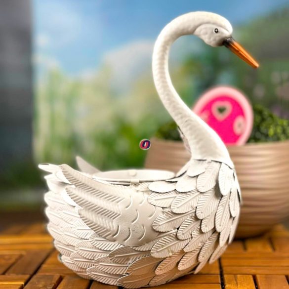 XL Kerti Hattyú figura kaspóval 43 cm fém Deconline