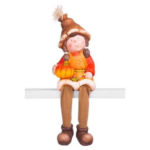 Ülő kislány figura tökkel, kerámia, 32 cm