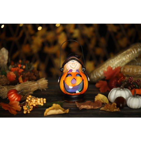 LED Töklámpás, boszorkánnyal, kerámia 22 cm