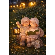   XL Prémium kerti figura gyerek pár lámpással 32,5x20,5x35 cm