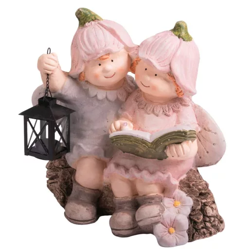 XL Prémium kerti figura gyerek pár lámpással 32,5x20,5x35 cm