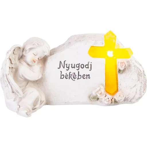 Napelemes sírdísz "Nyugodj békében" angyalka 20,5 cm