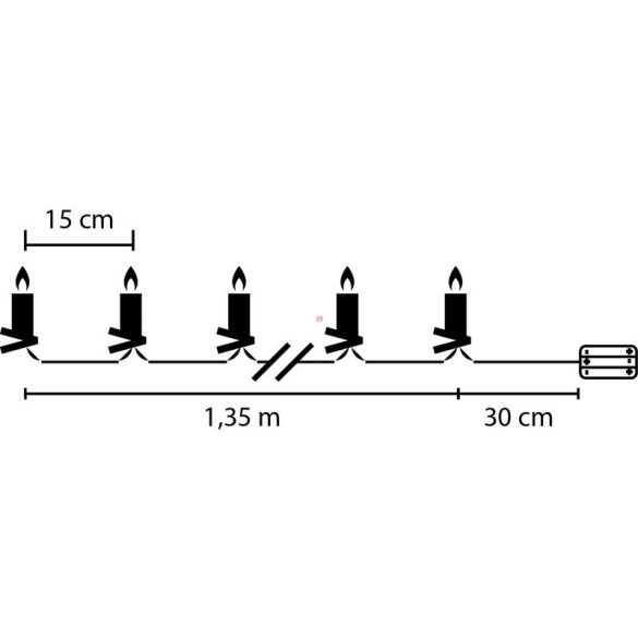 Karácsonyi LED gyertyafüzér - melegfehér - 10 LED - 2 x AA