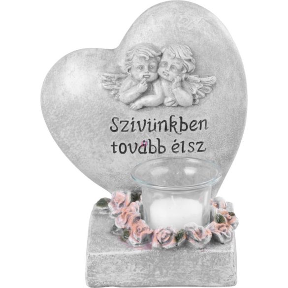 Mécsestartós sírdísz "szívünkben tovább élsz" angyalkás 17,5 cm