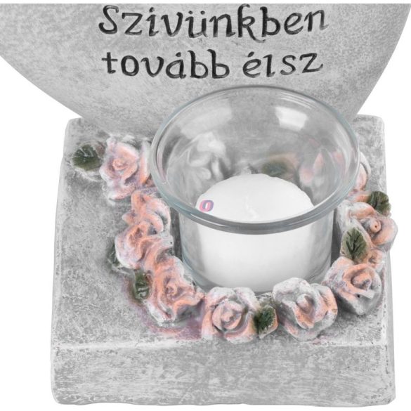 Mécsestartós sírdísz "szívünkben tovább élsz" angyalkás 17,5 cm