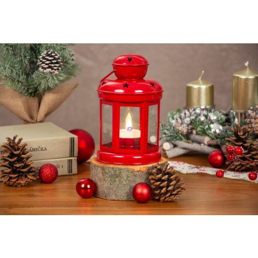 Karácsonyi Lámpás LED világítással, elemes 20 cm, piros