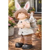 XL Kerti figura fiú nyuszival, kerámia 48 cm