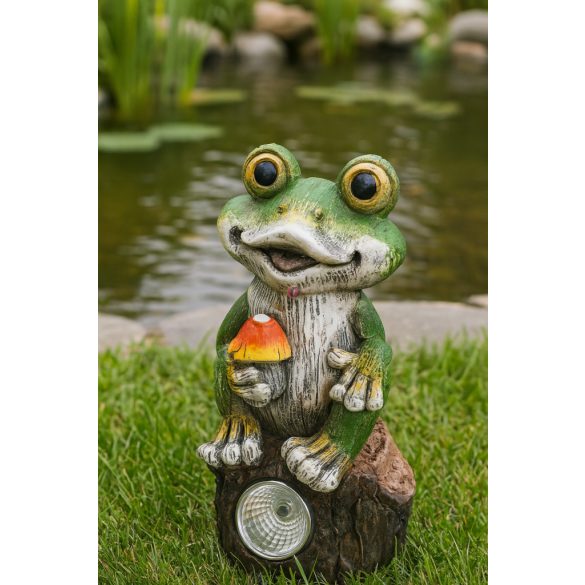 Napelemes béka kerti figura 19 cm