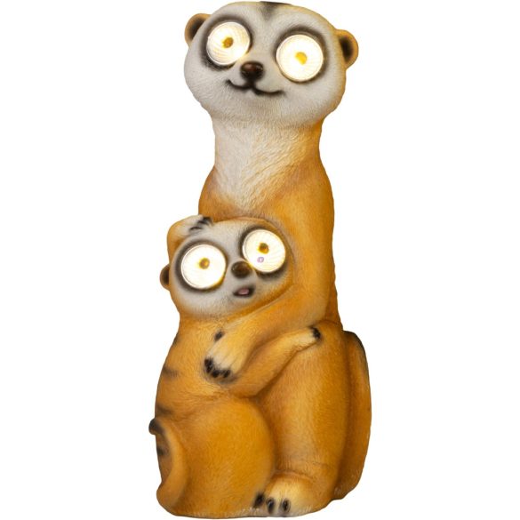Napelemes szurikáta mama, gyerek kerti figura 27,5 cm LED