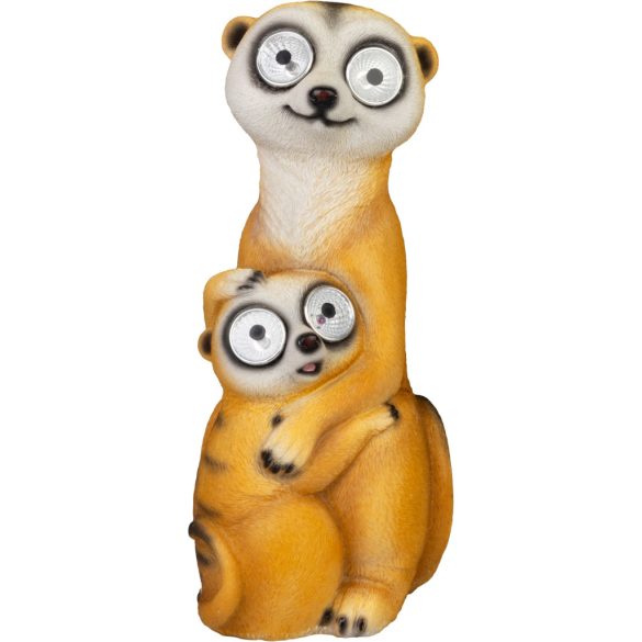 Napelemes szurikáta mama, gyerek kerti figura 27,5 cm LED