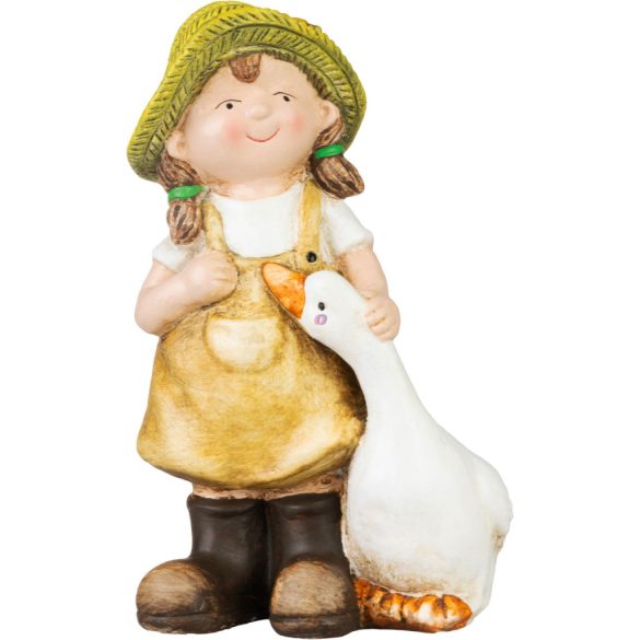 Kerti figura lány libával, kerámia 19 cm
