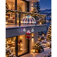   LED-es ejtőernyős Mikulás dekoráció, 116 LED, fehér, IP44, 50 × 73 cm